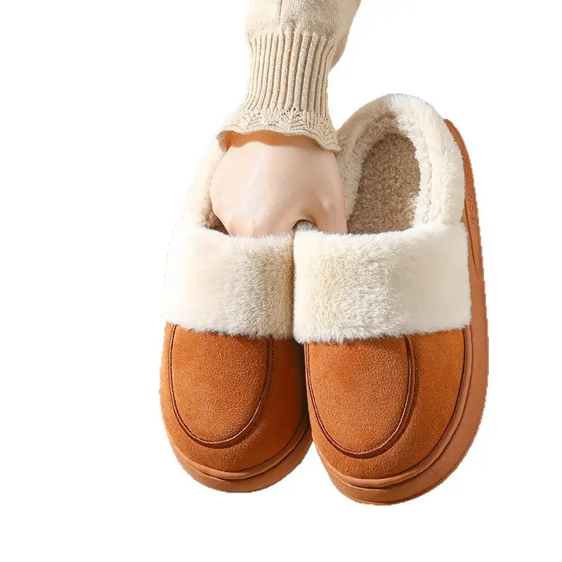 Cotton Slippers for Women in Autumn and Winter Indoor Home Couple Thick-Soled Warm Suede Plush Slippers for Men to Wear Outside in Winter