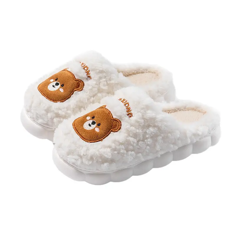 Cute Bear Embroidered Plush Slippers Women Winter Warm - Image 9