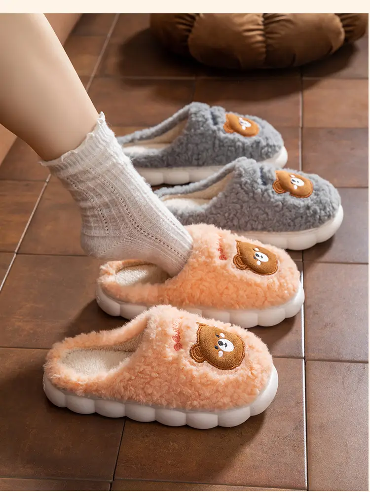 Cute Bear Embroidered Plush Slippers Women Winter Warm — feature 19