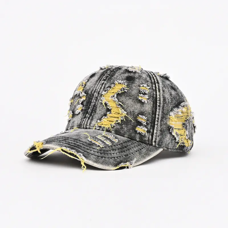 Vintage Ripped Denim Baseball Cap for Men