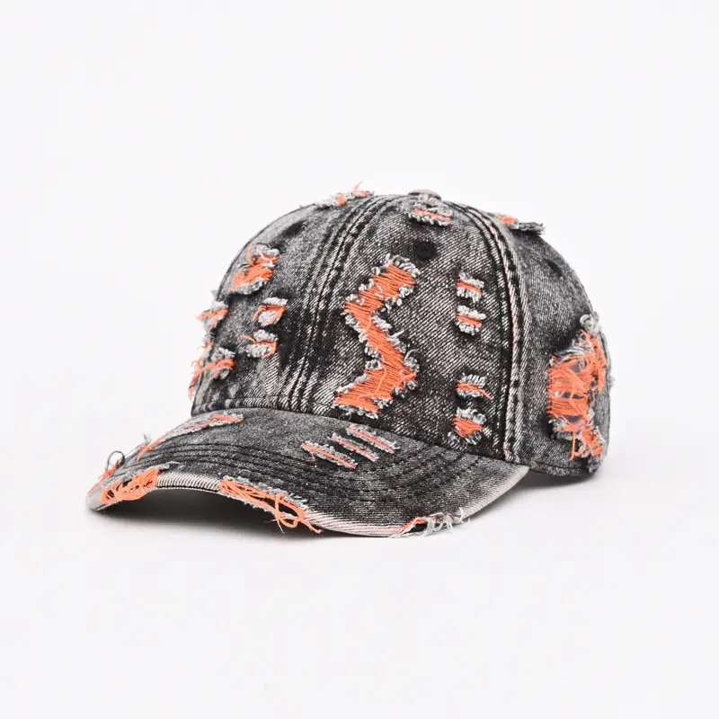 Vintage Ripped Denim Baseball Cap for Men