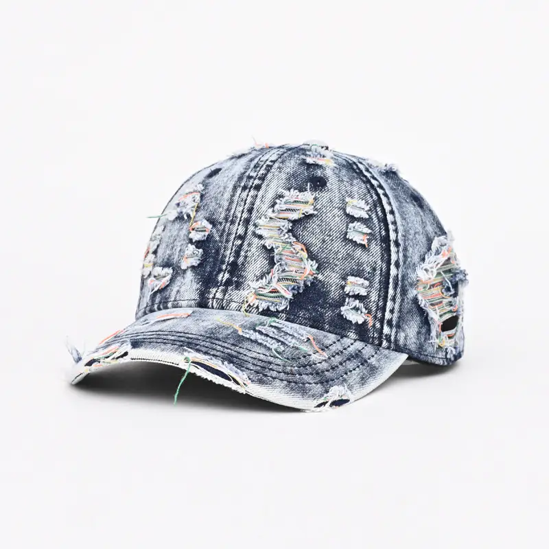 Vintage Ripped Denim Baseball Cap for Men