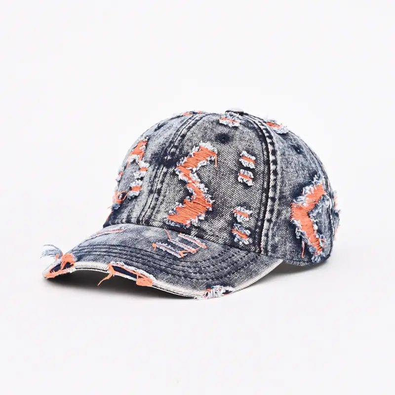 Vintage Ripped Denim Baseball Cap for Men