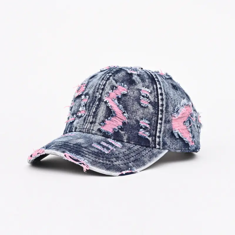 Vintage Ripped Denim Baseball Cap for Men