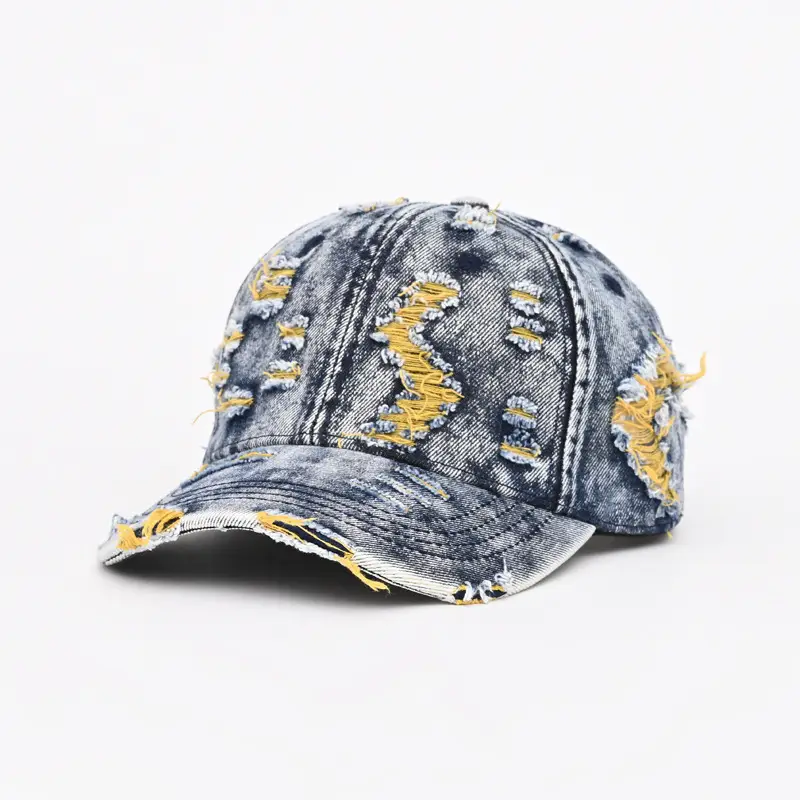 Vintage Ripped Denim Baseball Cap for Men
