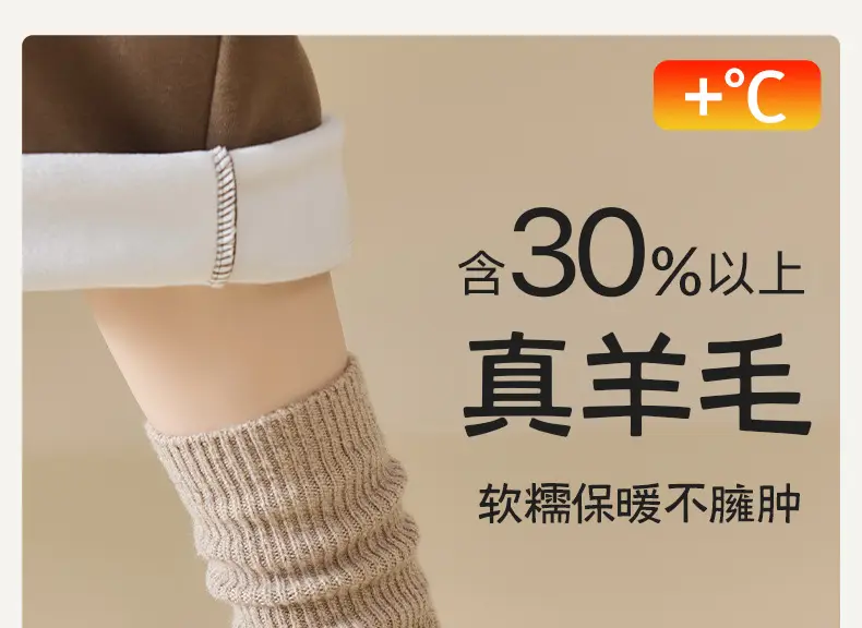 Real Wool Socks for Women, Autumn and Winter Thickened and Fleece-Lined Warm Mid-Calf Socks, Winter Slouch Socks, Postpartum Sleep Maternity Socks — feature 1