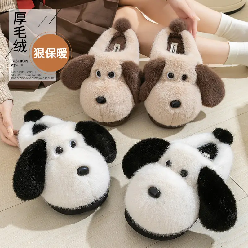 Big-Eared Dog Cotton Slippers for Women 2025 Autumn and Winter Thick-Soled Outer Wear Home Warm Anti-Slip Eva Furry Slippers for Men - Image 5