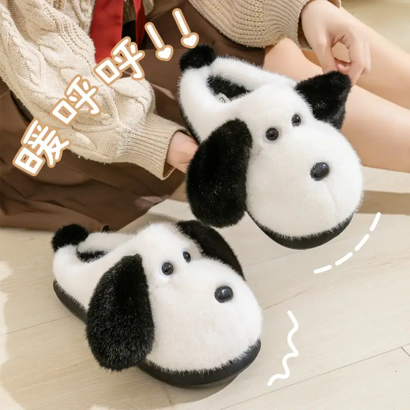 Big-Eared Dog Cotton Slippers for Women 2025 Autumn and Winter Thick-Soled Outer Wear Home Warm Anti-Slip Eva Furry Slippers for Men - Image 6