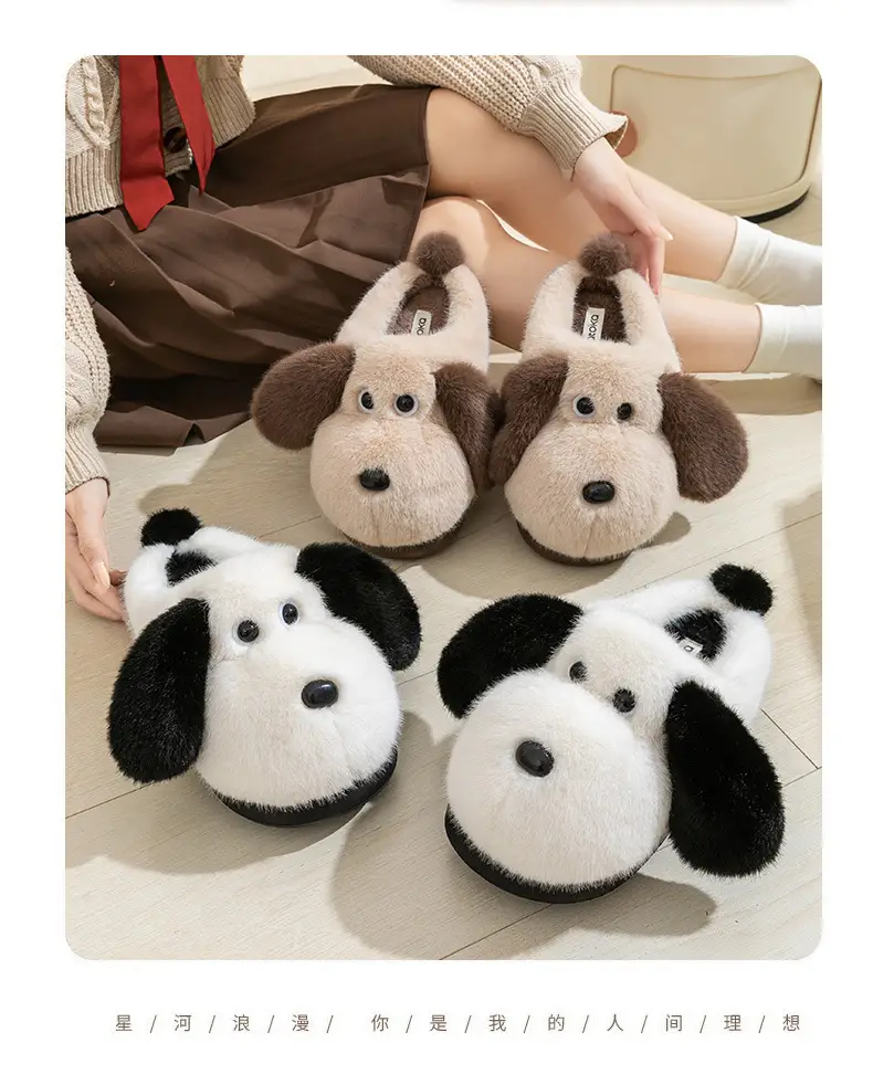 Big-Eared Dog Cotton Slippers for Women 2025 Autumn and Winter Thick-Soled Outer Wear Home Warm Anti-Slip Eva Furry Slippers for Men — feature 11