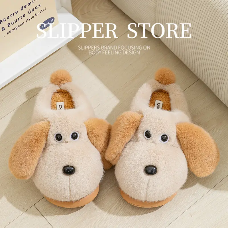 Big-Eared Dog Cotton Slippers for Women 2025 Autumn and Winter Thick-Soled Outer Wear Home Warm Anti-Slip Eva Furry Slippers for Men - Image 2