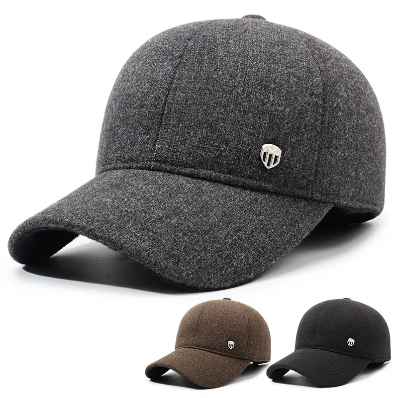 Men Woolen Winter Cap Ear Protection Warm Grey