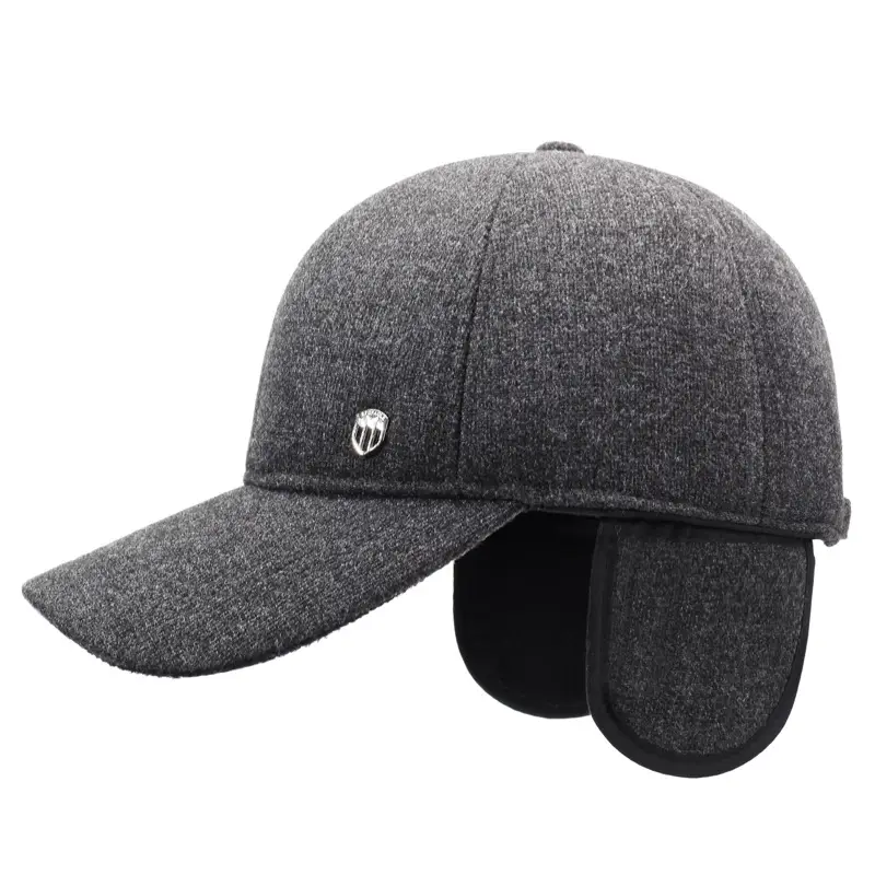 Men Woolen Winter Cap Ear Protection Warm Grey