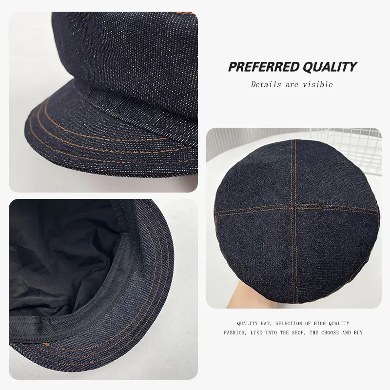 Navy Washed Denim Peaked Cap for Girls Autumn Winter