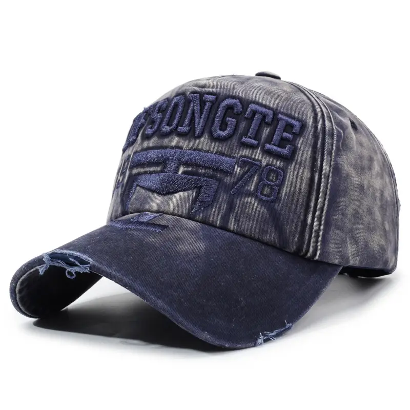 Men Washed Distressed Sun Hat with Embroidered Design - Image 5