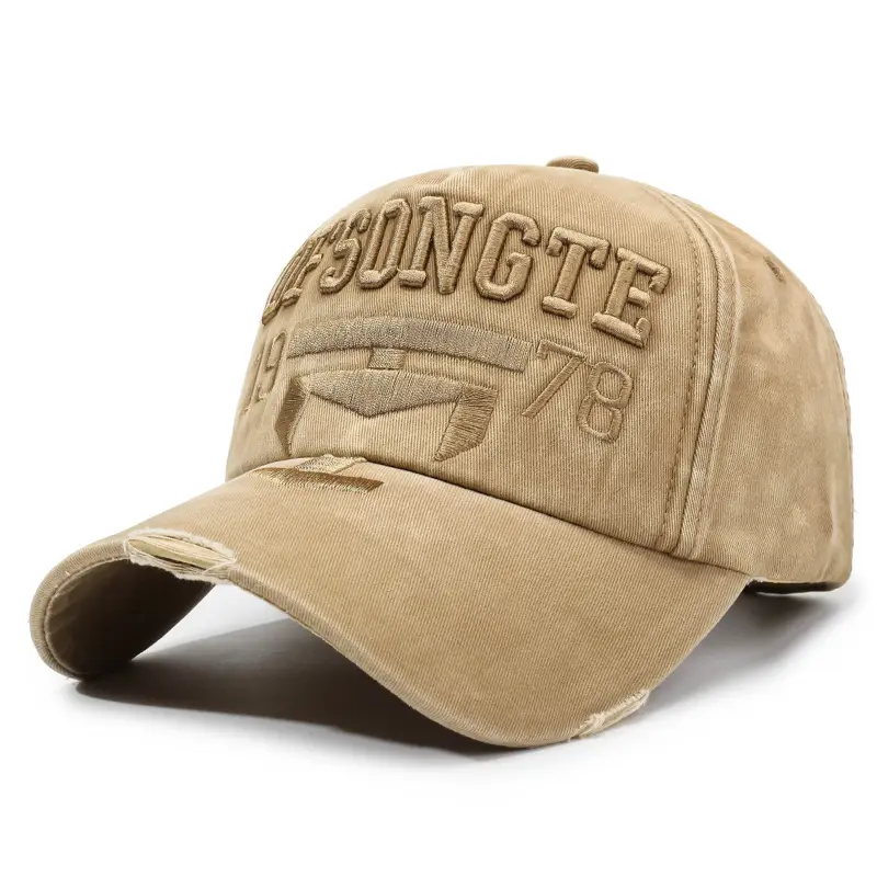 Men Washed Distressed Sun Hat with Embroidered Design - Image 6