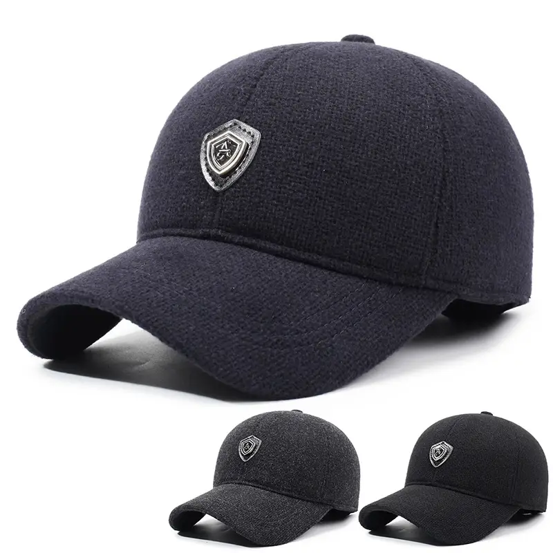 Middle-Aged Black Velvet Peaked Cap with Ear Protection - Image 4