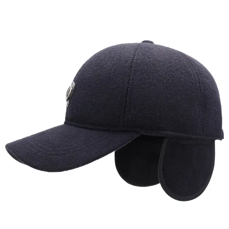 Middle-Aged Black Velvet Peaked Cap with Ear Protection - Image 7