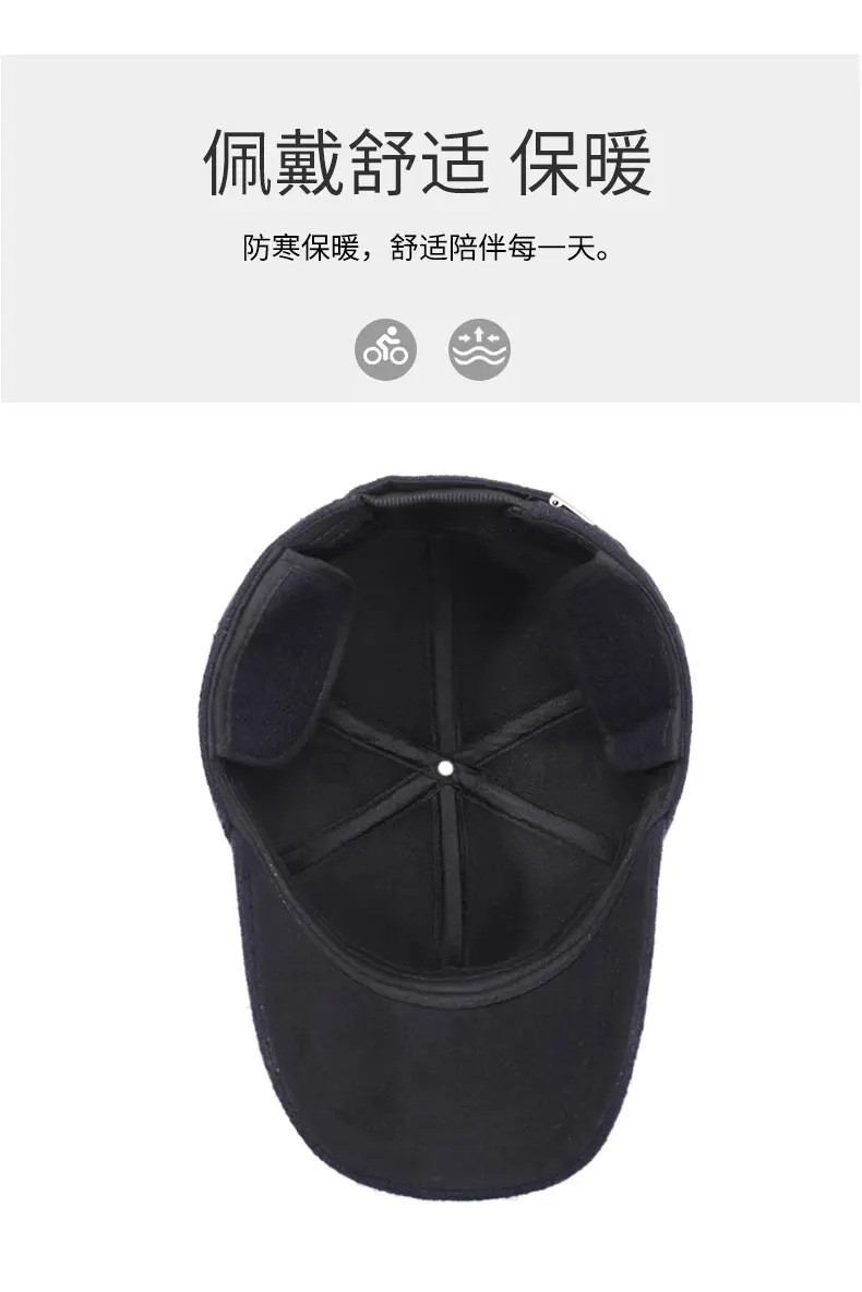 Middle-Aged Black Velvet Peaked Cap with Ear Protection — feature 5