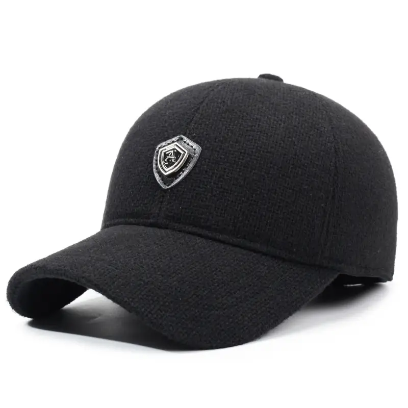 Middle-Aged Black Velvet Peaked Cap with Ear Protection - Image 2