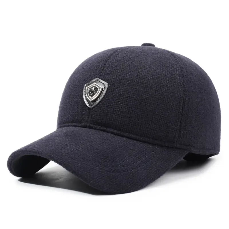 Middle-Aged Black Velvet Peaked Cap with Ear Protection - Image 3