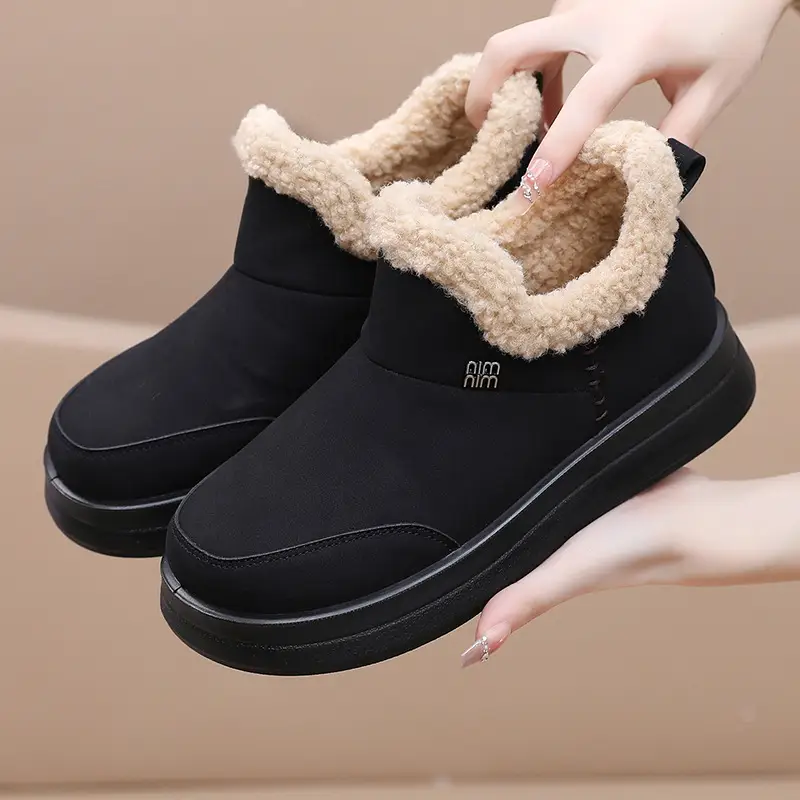 Winter New Style Velvet Thickened Snow Boots, Warm Casual Shoes, Thick-Soled Lightweight Mom Shoes, Non-Slip, Wear-Resistant and Height-Increasing Shoes