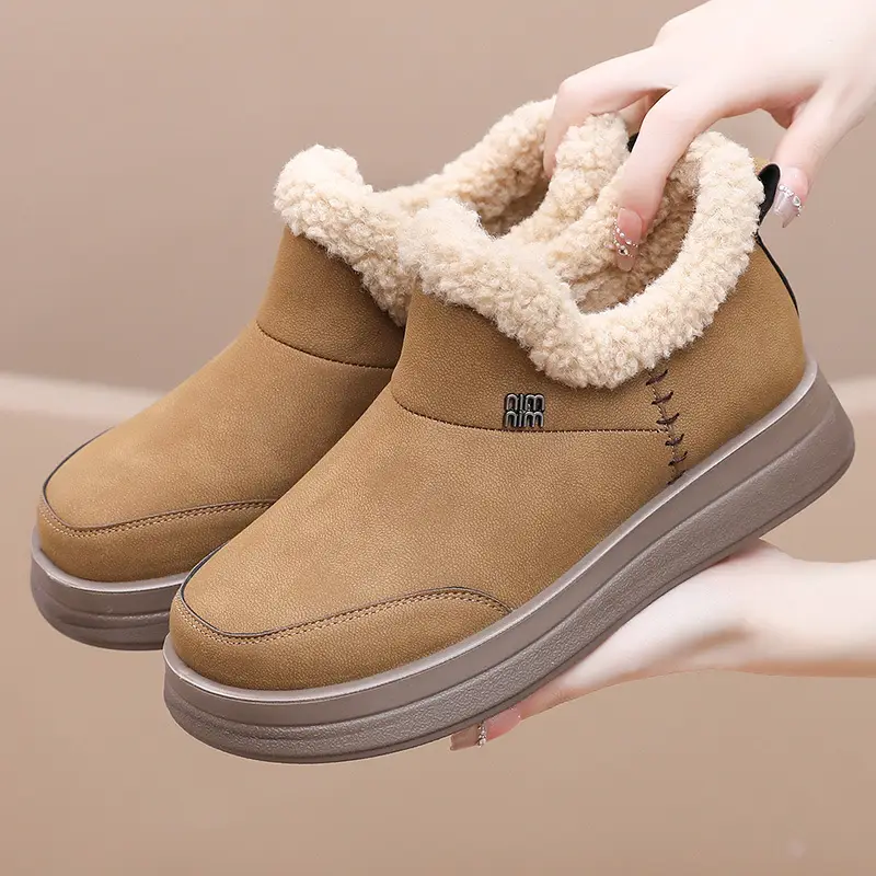 Winter New Style Velvet Thickened Snow Boots, Warm Casual Shoes, Thick-Soled Lightweight Mom Shoes, Non-Slip, Wear-Resistant and Height-Increasing Shoes