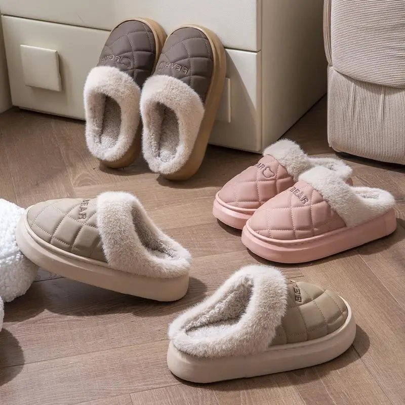 2025 New Pu Waterproof Cotton Slippers for Ladies and Couples for Home Use Fleece-Lined Warm Thick-Soled Non-Slip Cotton Slippers for Men in Autumn and Winter - Image 10