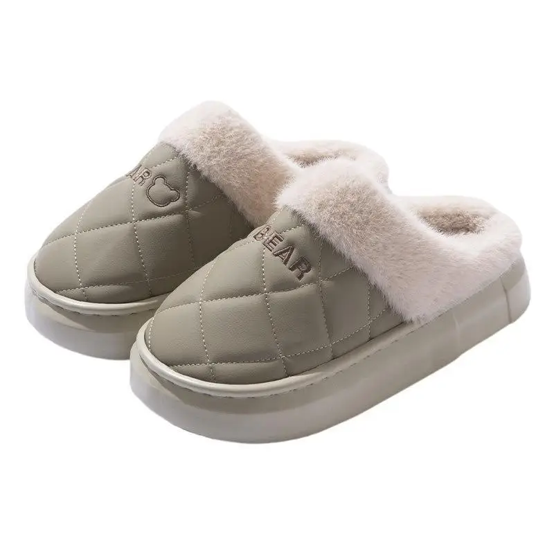 2025 New Pu Waterproof Cotton Slippers for Ladies and Couples for Home Use Fleece-Lined Warm Thick-Soled Non-Slip Cotton Slippers for Men in Autumn and Winter - Image 11