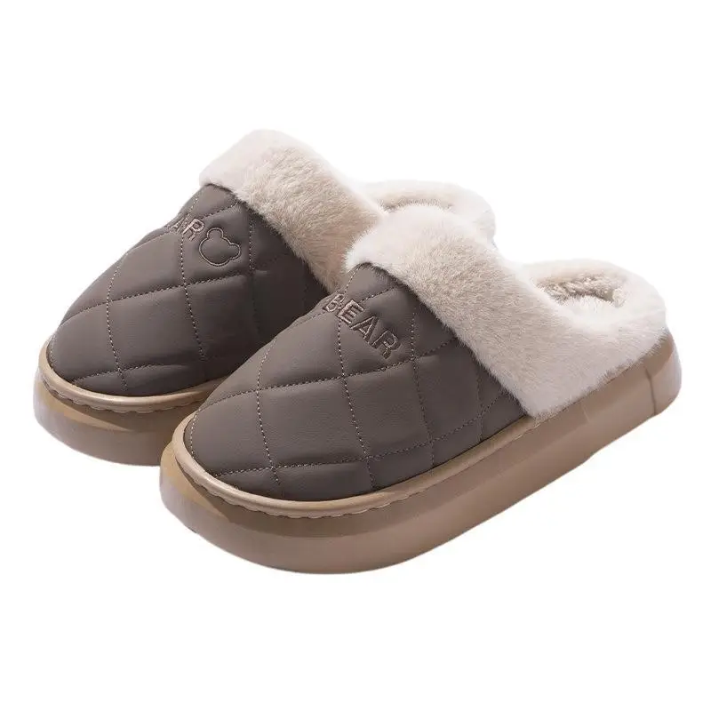 2025 New Pu Waterproof Cotton Slippers for Ladies and Couples for Home Use Fleece-Lined Warm Thick-Soled Non-Slip Cotton Slippers for Men in Autumn and Winter - Image 6