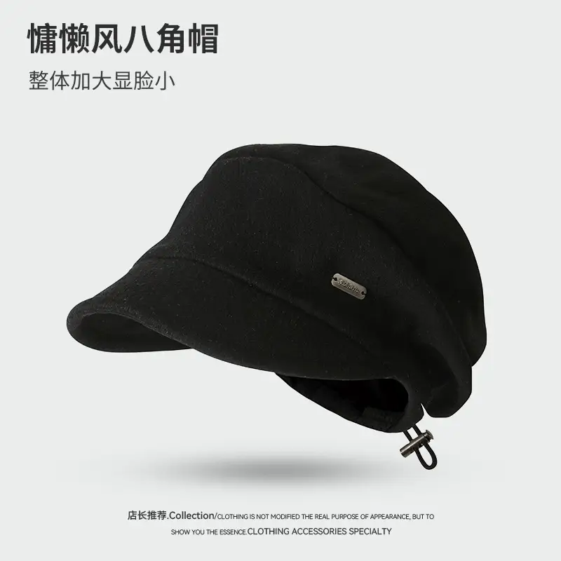 Women Woolen Beret Cap Black Winter Autumn - Image 2