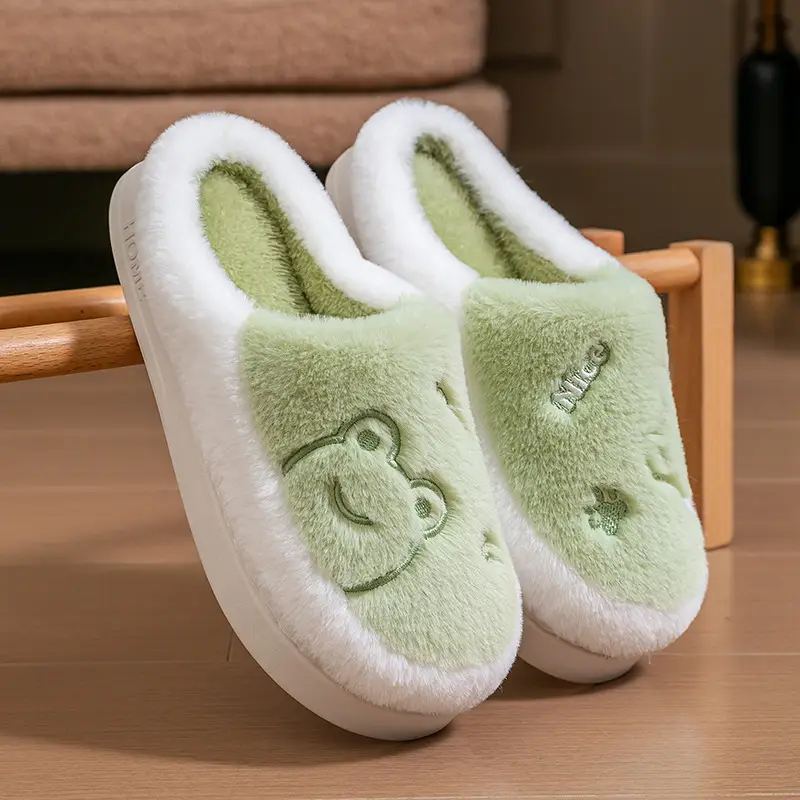 Winter Cartoon Plush Cotton Slippers Women Pink Grey