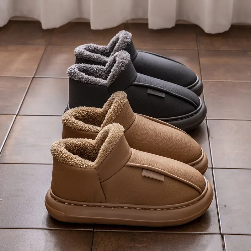 Men's Winter Fleece Slippers Brown 2025