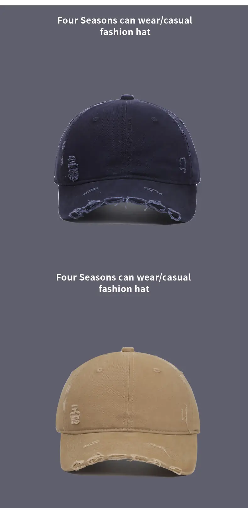 Distressed Baseball Cap for Women Autumn Sunshade Washed Soft Top — feature 12