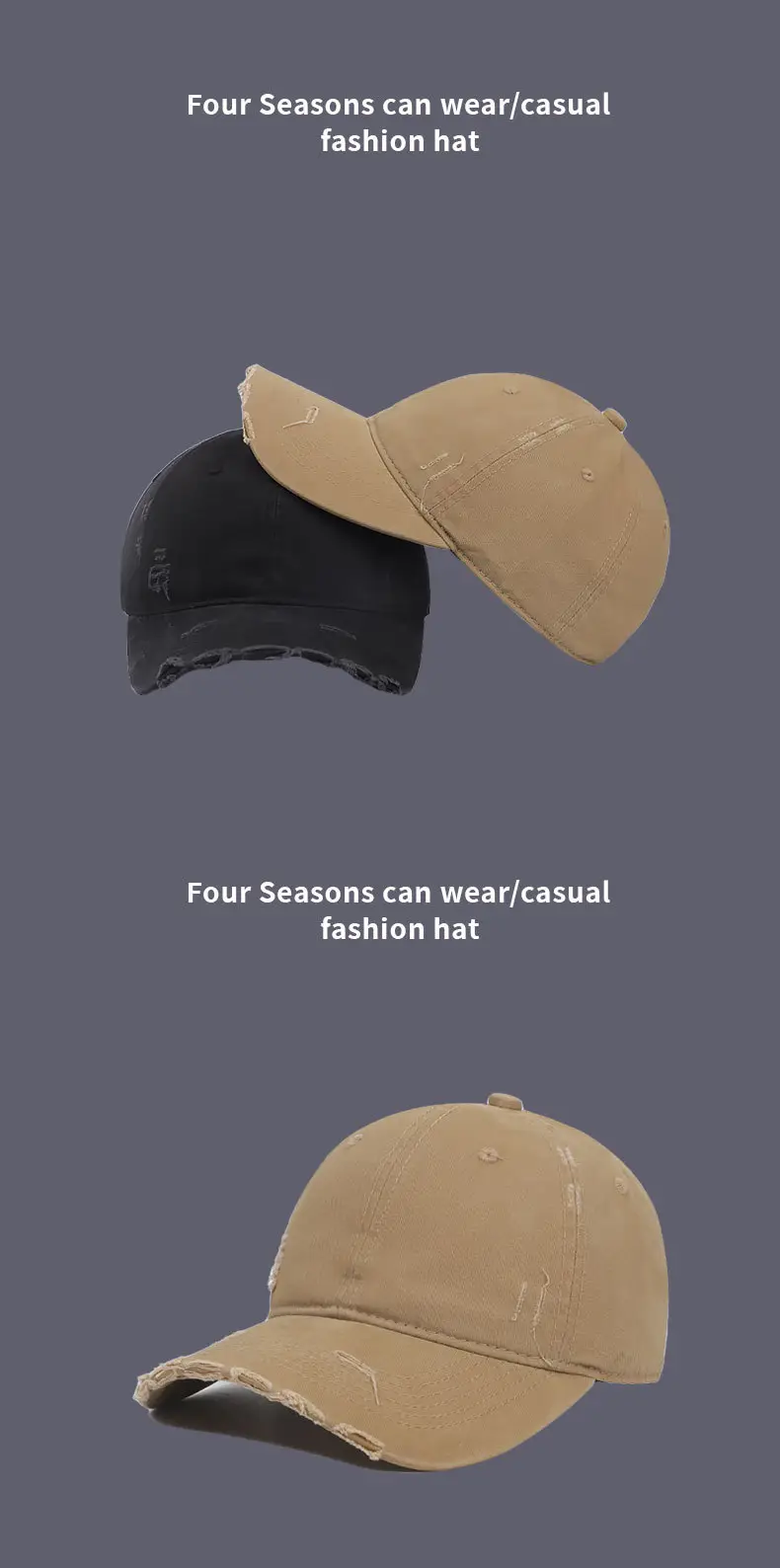Distressed Baseball Cap for Women Autumn Sunshade Washed Soft Top — feature 13
