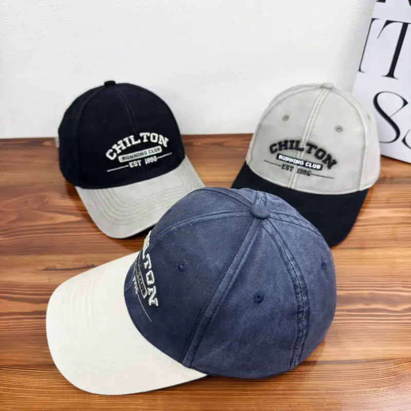 Women Retro Baseball Cap Blue White Wide Brim Duckbill