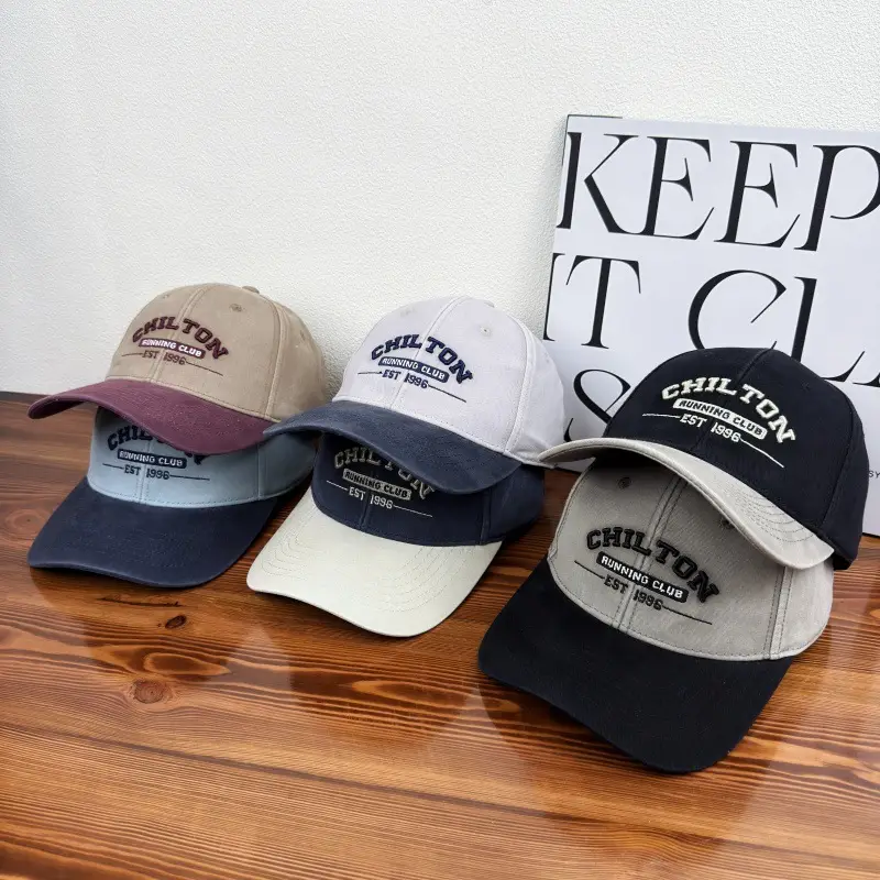 Women Retro Baseball Cap Blue White Wide Brim Duckbill — feature 4