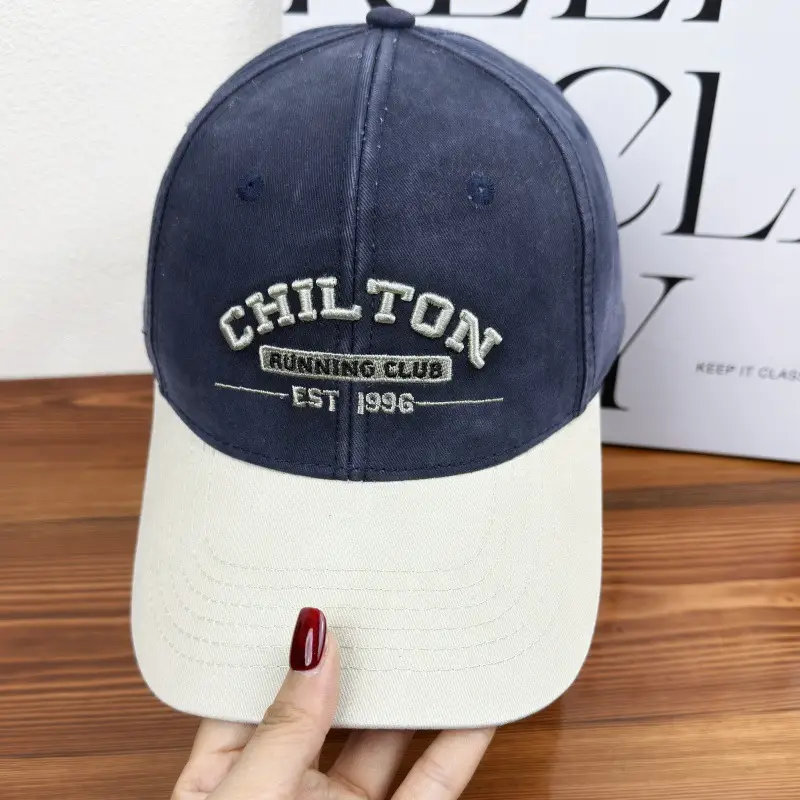 Women Retro Baseball Cap Blue White Wide Brim Duckbill