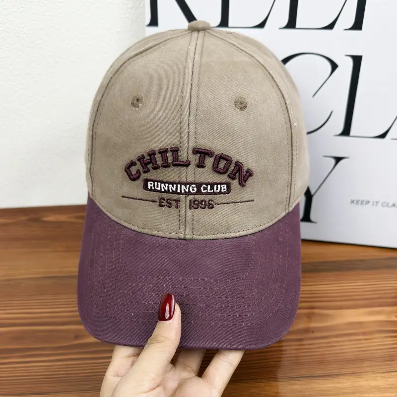 Women Retro Baseball Cap Blue White Wide Brim Duckbill