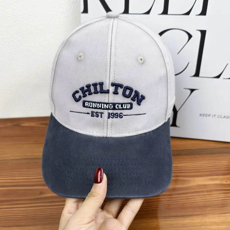 Women Retro Baseball Cap Blue White Wide Brim Duckbill