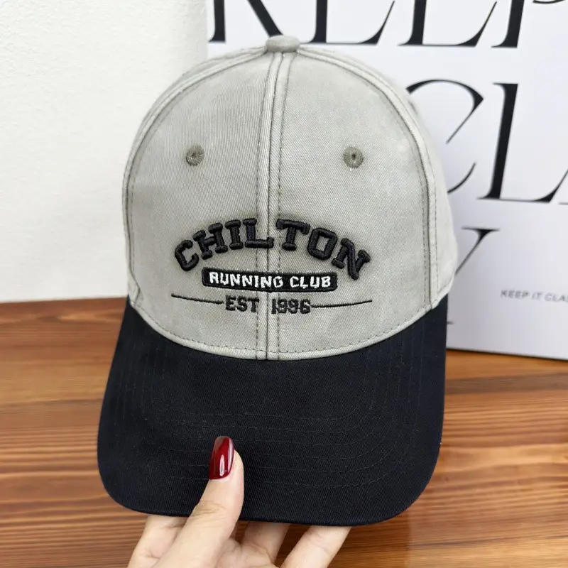 Women Retro Baseball Cap Blue White Wide Brim Duckbill