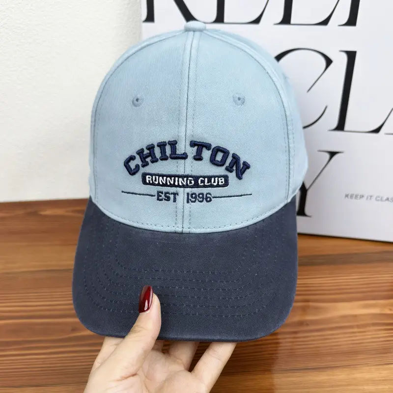 Women Retro Baseball Cap Blue White Wide Brim Duckbill