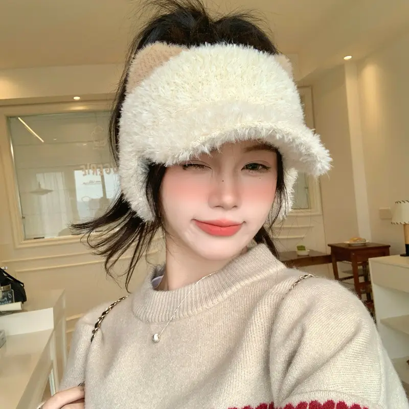 Pink Plush Cat Ears Hat for Women Winter Windproof - Image 7
