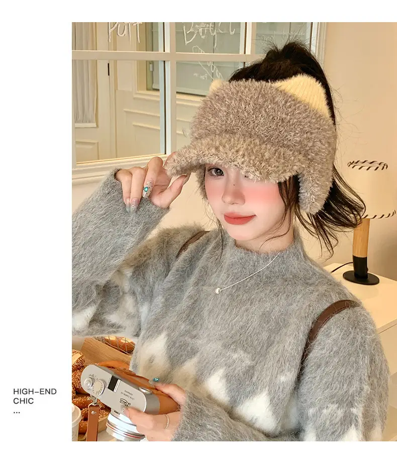 Pink Plush Cat Ears Hat for Women Winter Windproof — feature 14