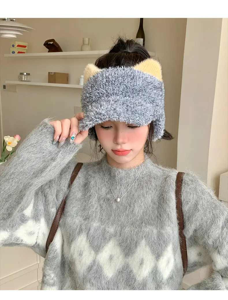 Pink Plush Cat Ears Hat for Women Winter Windproof — feature 17