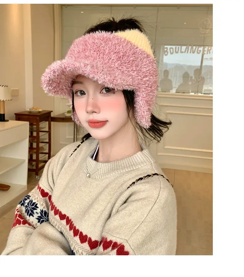 Pink Plush Cat Ears Hat for Women Winter Windproof — feature 18