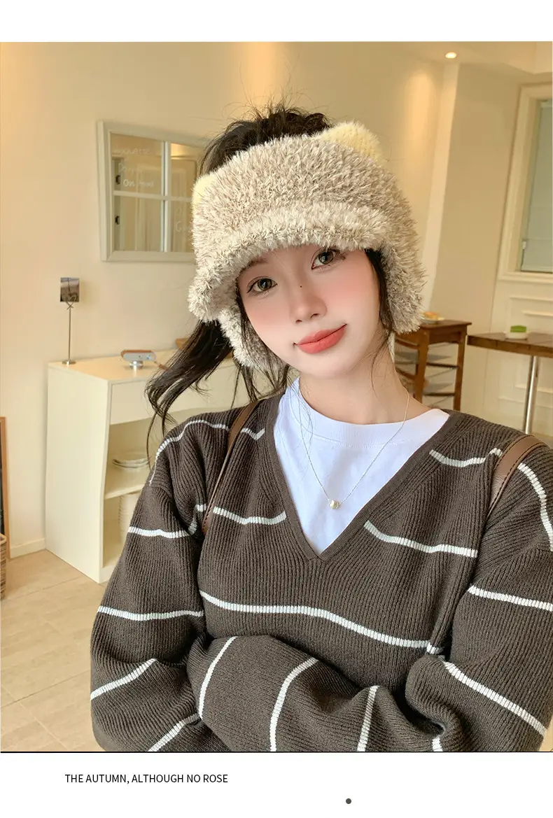 Pink Plush Cat Ears Hat for Women Winter Windproof — feature 21