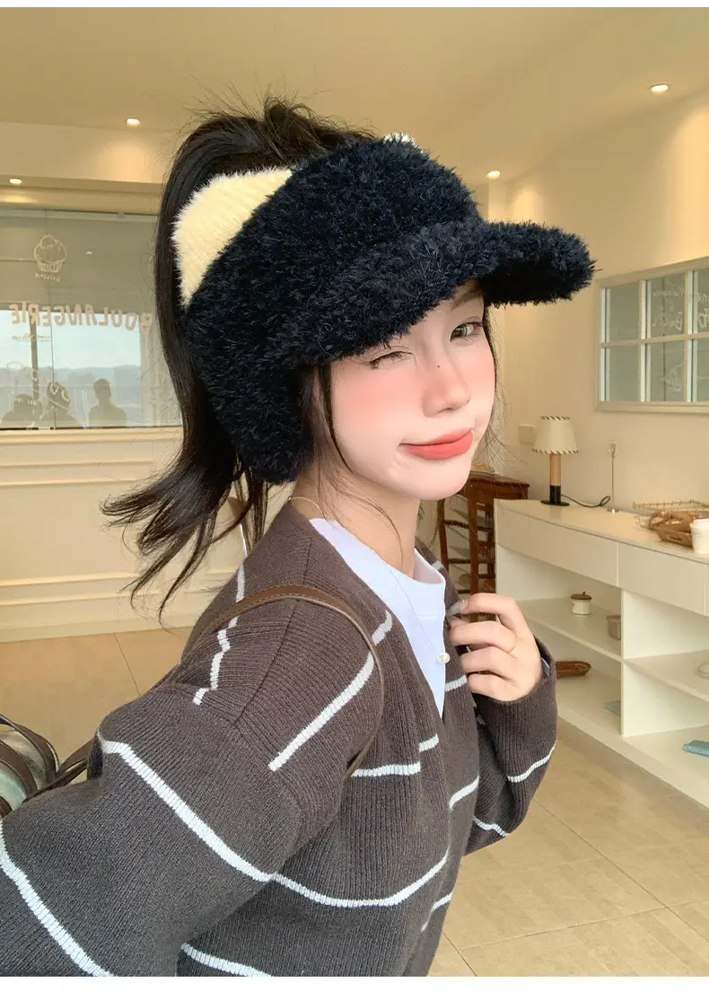 Pink Plush Cat Ears Hat for Women Winter Windproof — feature 3