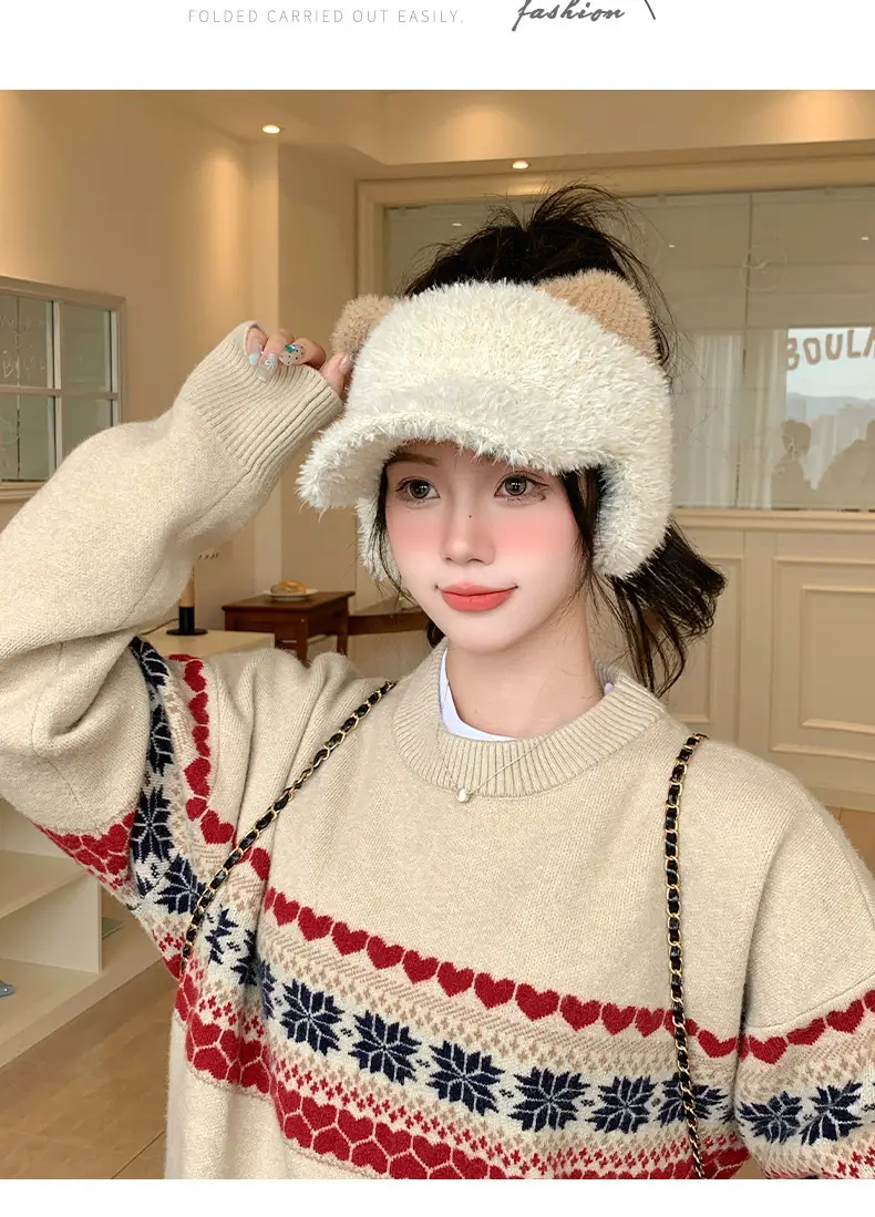 Pink Plush Cat Ears Hat for Women Winter Windproof — feature 9