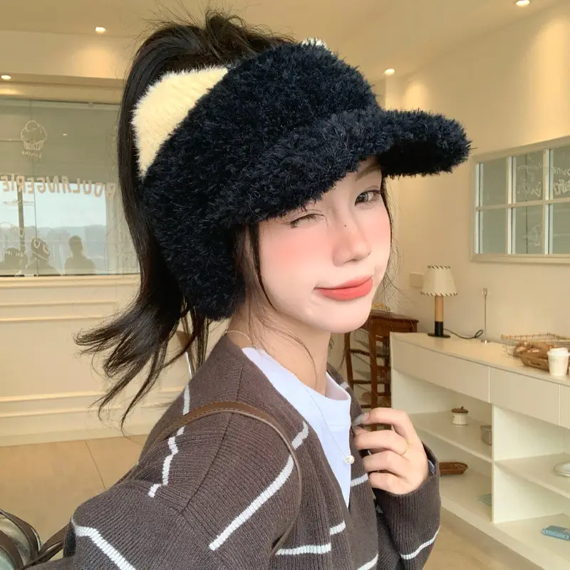 Pink Plush Cat Ears Hat for Women Winter Windproof - Image 3