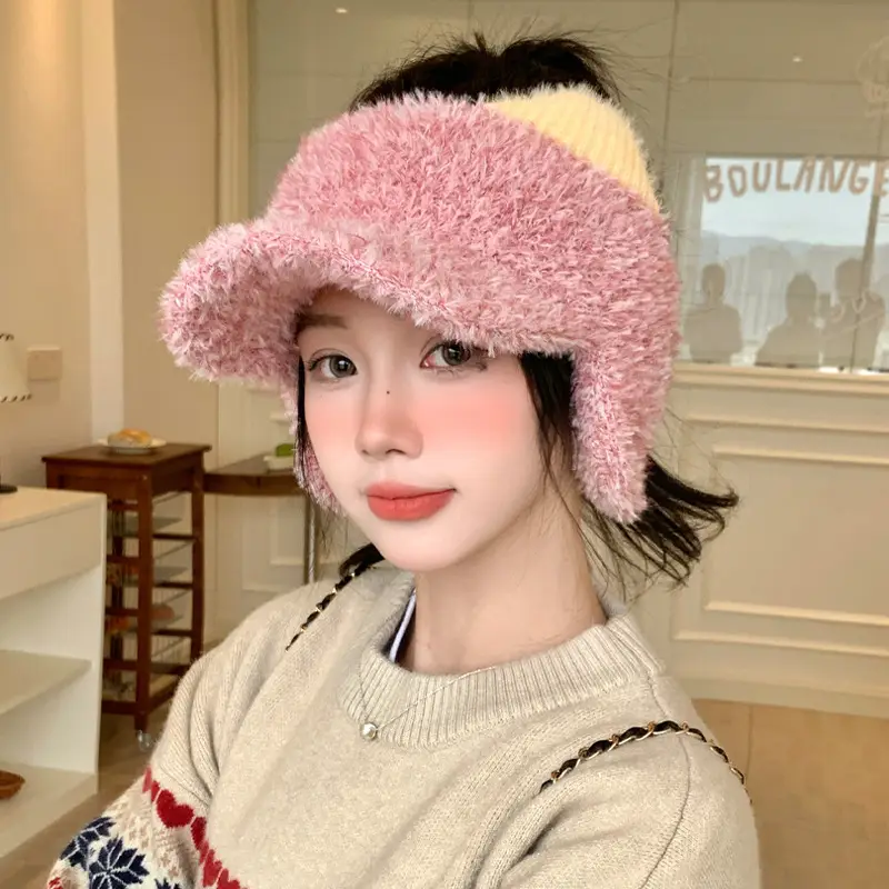 Pink Plush Cat Ears Hat for Women Winter Windproof - Image 4